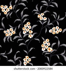 All over yellow and red vector flowers pattern on black background