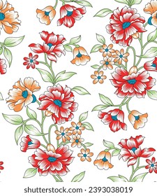 all over yellow and red vector flowers pattern on white background