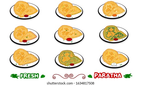 All Paratha indian Street Food Vector