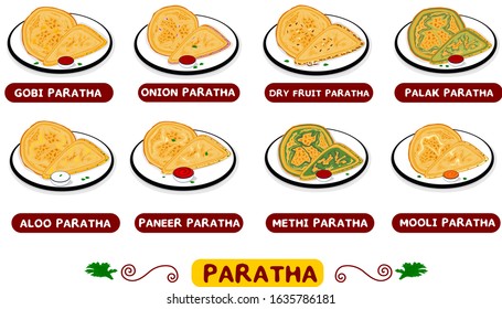 All Paratha indian Street Food Vector