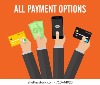 All payment options debit card, credit card, online, cash vector