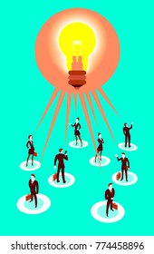 All people have a common idea. Vector illustration