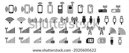 all phone wireless internet data connection vector icon set. contains icon as wifi, tethering, data transfer, modulator demodulator, modem, near field communication, usb. Universal serial bus