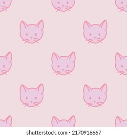 All pink cat background, seamless vector repeat pattern
