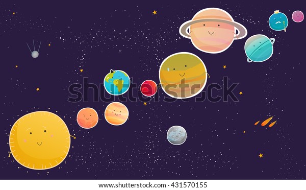 All Planets Solar System Lined Row Stock Vector Royalty