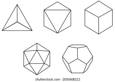 All plato geometric solids with math sketch