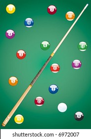 all pool balls and Cue