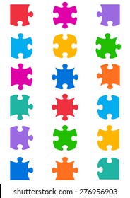 All possible shapes of jigsaw puzzle pieces colorful