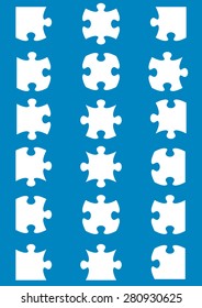 All possible shapes of jigsaw puzzle pieces white
