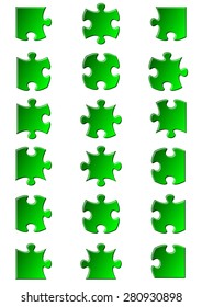 All possible shapes of jigsaw puzzle pieces green