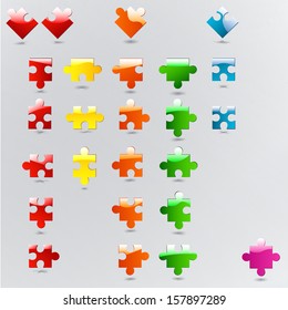 All possible shapes of puzzle pieces in different colors
