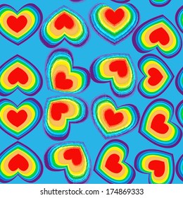 All rainbow colored hearts seamless texture background for wrapping package or wallpaper