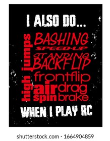 All RC Terms and Words. RC Hobby Poster T-shirt Design. Vector Illustration