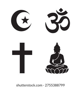All religion symbol that represent their religion culture,Muslim Hindu christian Buddha
