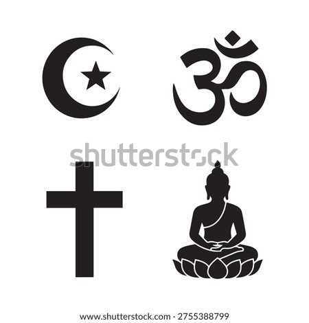 All religion symbol that represent their religion culture,Muslim Hindu christian Buddha