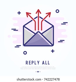 All reply thin line icon. Envelope with three arrows. Modern vector illustration.