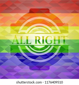 All right emblem on mosaic background with the colors of the LGBT flag