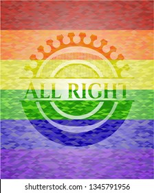 All right emblem on mosaic background with the colors of the LGBT flag