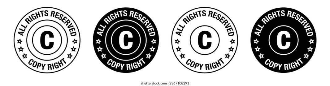 All rights reserved copy right vector symbol set