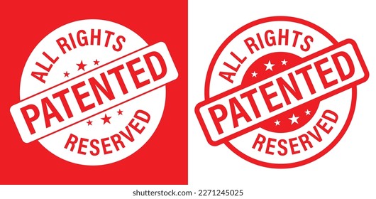 all rights reserved, patented vector icon set, red in color