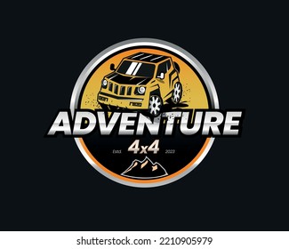 All Road Tiny 4 x 4 Adventure Logo Design Emblem Badge in Orange und Metallic Effekt