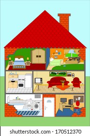 All rooms in the house, rooms of homes, vector art image illustration, background, eps10