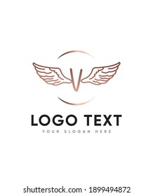 An all round lettered Angel hearts themed and unique display letter type V logo template, Vector logo for business and company identity 