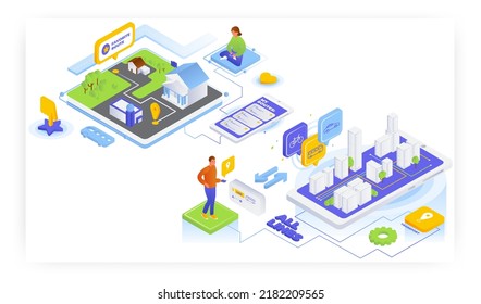 All routes in transport mobile app, save favorite places on map in phone. Road trip planning, vector illustration.