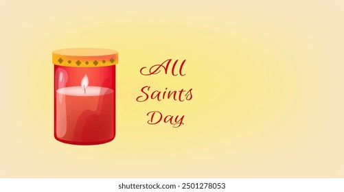 All Saints Day greeting card or banner, Vector All Souls Day background. hand drawn Illustration with text and candles for poster and flyer design.