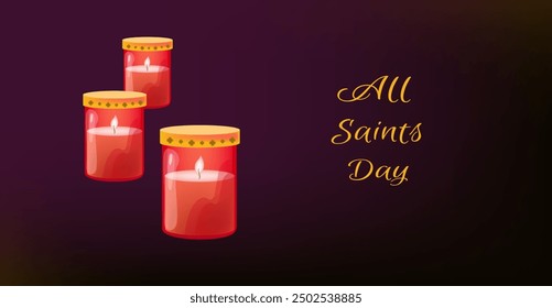 All Saints Day greeting card or banner, Vector All Souls Day background. hand drawn Illustration with text and candles for poster and flyer design.