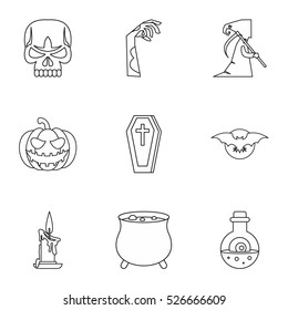 All saints day icons set. Outline illustration of 9 all saints day vector icons for web