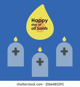 All Saints Day illustration and text. Light, graves, and crosses