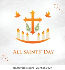 All Saints Day. November 1st. Social Media Post Square Template Design. All Saints day Candle Cross Dove