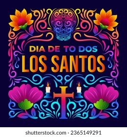 All saints day vector background with colorful mexican folk art design