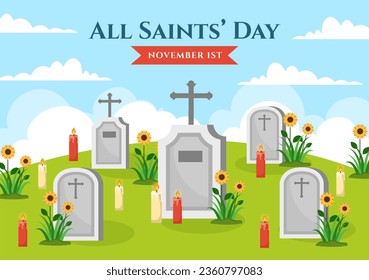 All Saints Day Vector Illustration on 1st November with for the All Souls Remembrance Celebration with Candles in Flat Cartoon Background Design