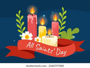 All Saints Day Vector Illustration on 1st November with for the All Souls Remembrance Celebration with Candles in Flat Cartoon Background Design