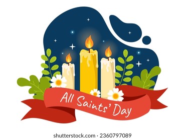 All Saints Day Vector Illustration on 1st November with for the All Souls Remembrance Celebration with Candles in Flat Cartoon Background Design