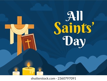 All Saints Day Vector Illustration on 1st November with for the All Souls Remembrance Celebration with Candles in Flat Cartoon Background Design