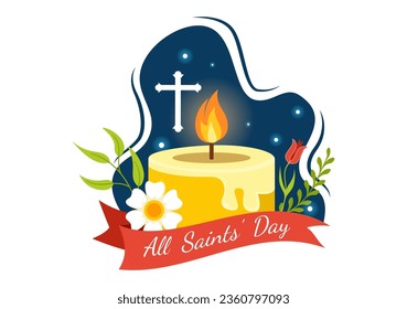 All Saints Day Vector Illustration on 1st November with for the All Souls Remembrance Celebration with Candles in Flat Cartoon Background Design