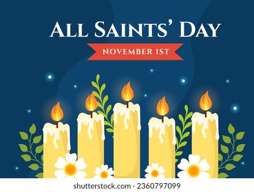 All Saints Day Vector Illustration on 1st November with for the All Souls Remembrance Celebration with Candles in Flat Cartoon Background Design