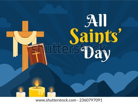 All Saints Day Vector Illustration on 1st November with for the All Souls Remembrance Celebration with Candles in Flat Cartoon Background Design