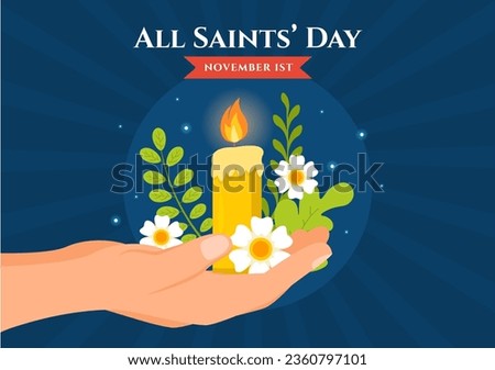 All Saints Day Vector Illustration on 1st November with for the All Souls Remembrance Celebration with Candles in Flat Cartoon Background Design Foto d'archivio © 