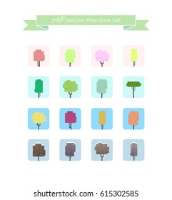 All season tree icon set, vector.