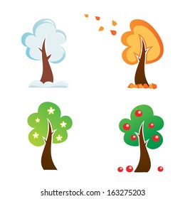 all season tree, vector icons set