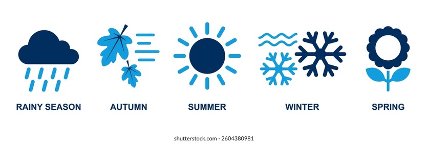 all seasons icon or logo winter spring autumn summer rainy season eps vector illustration