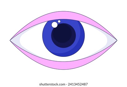 Todos los objetos de dibujos animados lineales 2D de ojos. Mirando hacia delante. Fondo blanco del elemento vector de línea aislado de ojiva de ojo. Esotérico mágico. Espiritualidad misterio color de la ilustración de manchas planas