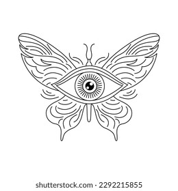 Todos viendo ojo y mariposa. Icono gráfico en estilo plano lineal sobre fondo blanco.