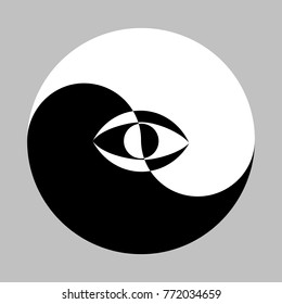 All seeing eye in the center of the Esoteric Yin and Yang decorative symbol. Vector illustration EPS-8.