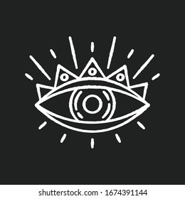 All seeing eye chalk white icon on black background. Occultism and prophecy sacred symbol. Eye of providence, mysterious talisman. Isolated vector chalkboard illustration