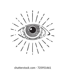 All seeing eye, circle, vector illustration isolated on white